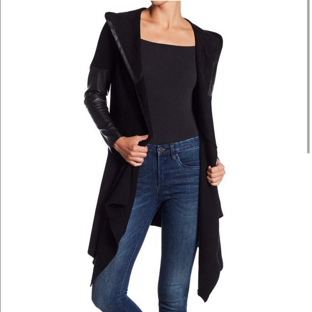 Black Faux Leather Sleeve Cardigan